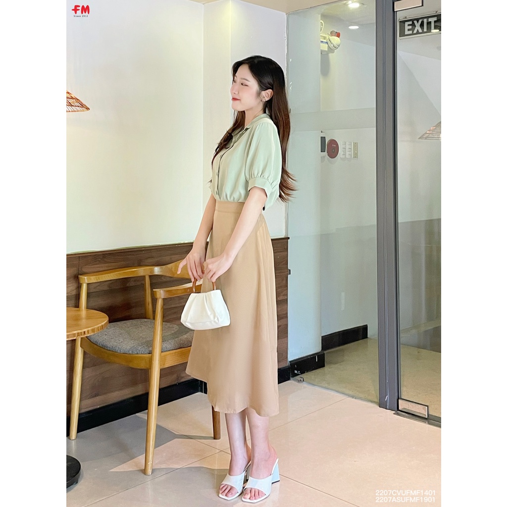 Chân váy midi nữ Fm Style dáng dài chữ a xòe trơn chất vải mềm mại mang đi học đi làm 23031342