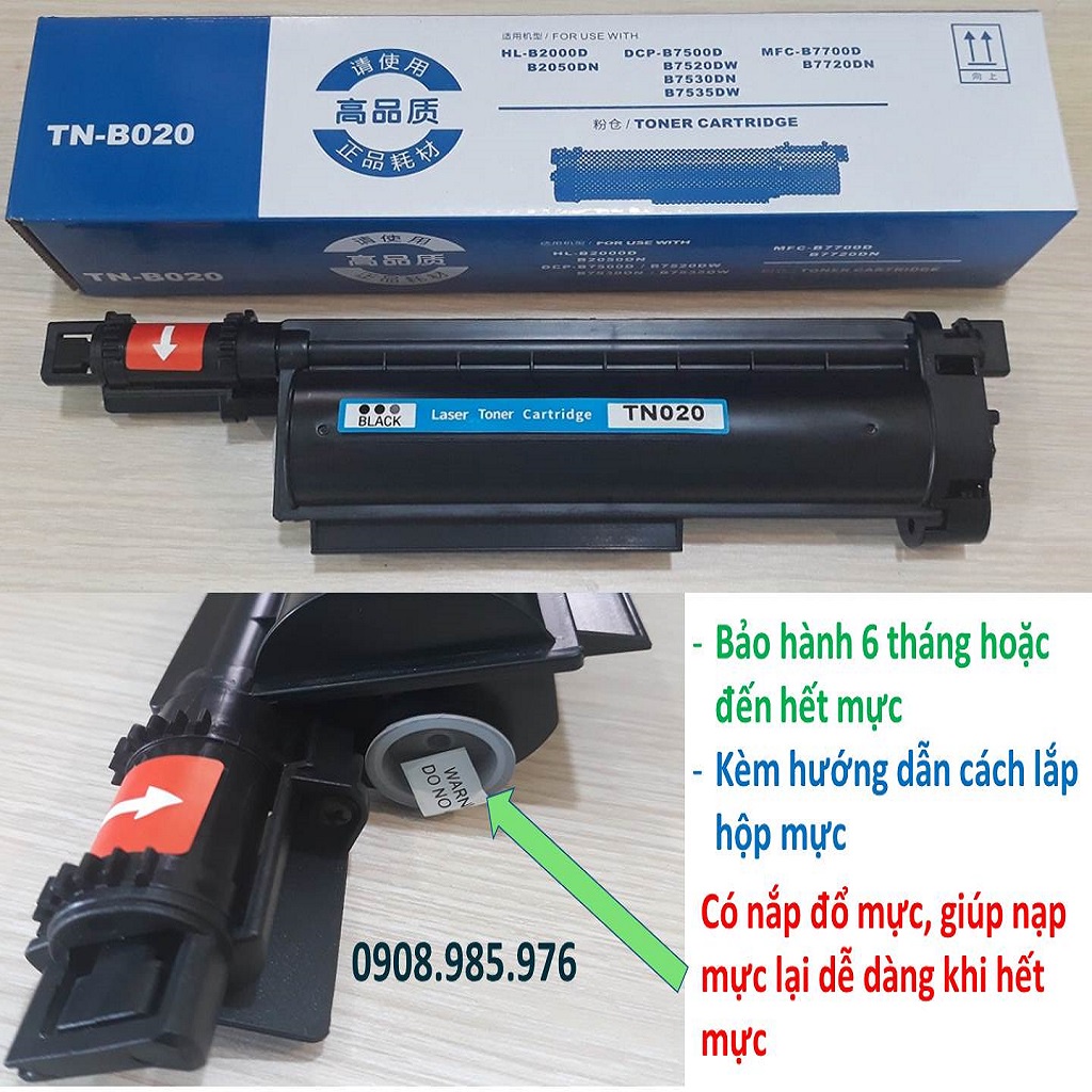 Hộp mực máy in Brother DCP b7535dw, HL B2000d, B2080dw , B7715dw, 7535dw, ống mực TN 020, B020, B022