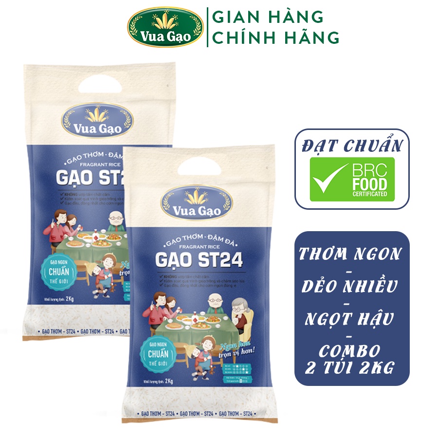 Combo 2 Túi Gạo ST24 2kg Thơm Ngon, Dẻo Nhiều, Vị Ngọt Hậu – Thương hiệu Vua Gạo