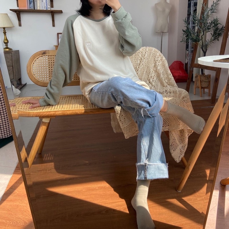 [SW6] KIM - Áo nỉ không mũ 2 màu - Raglan Sweater