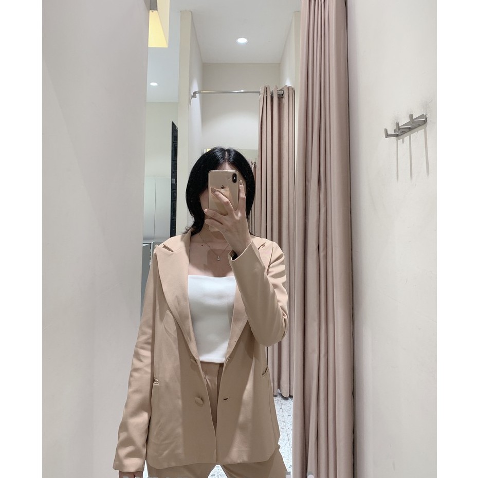 RECHIC Set Hailey màu be Áo vest Blazer công sở + quần tây ống đứng phong cách Hàn Quốc xinh xắn dễ thương