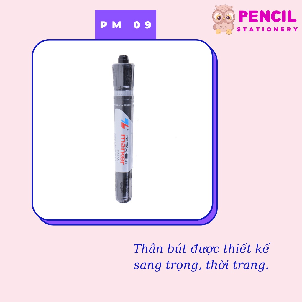 Bút Lông Dầu Thiên Long PM-04 PM-09 0.8mm 1mm, Bút Dạ Kính 2 Đầu Nhiều Màu Đen Xanh Đỏ Cho Văn Phòng