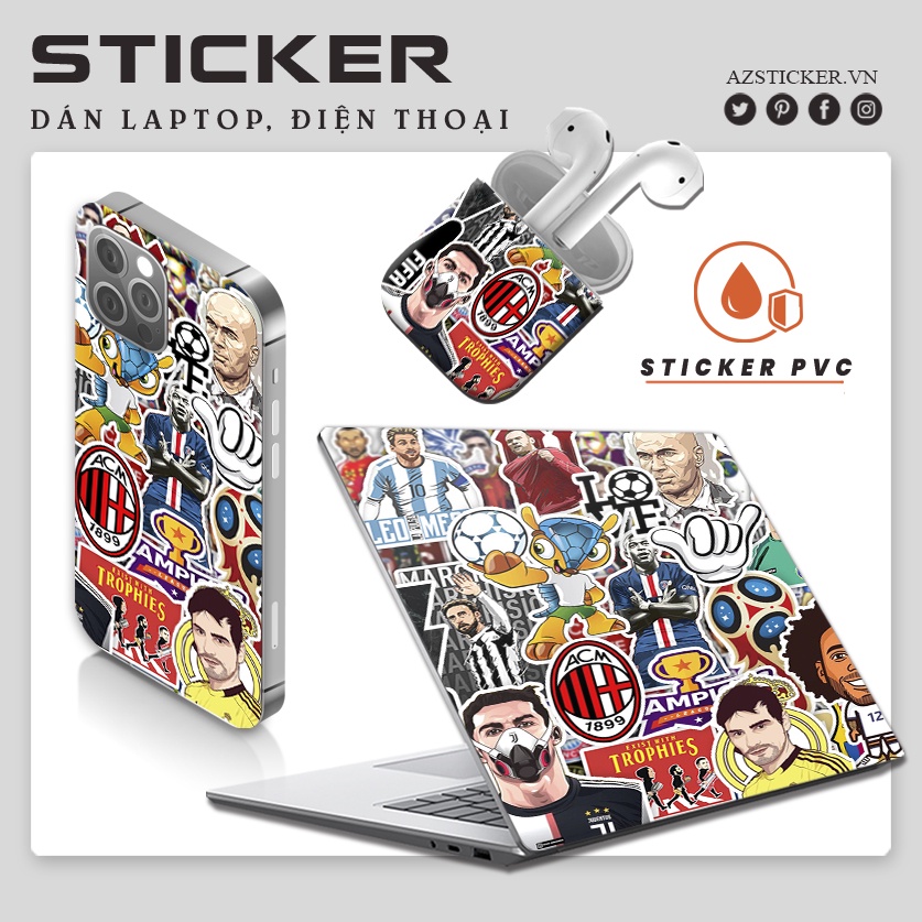 Sticker Bóng Đá - Decal Dán Hình Cầu Thủ Bóng Đá Cắt Sẵn Từng Hình Chất Liệu PVC Chống Nước Dán Mũ