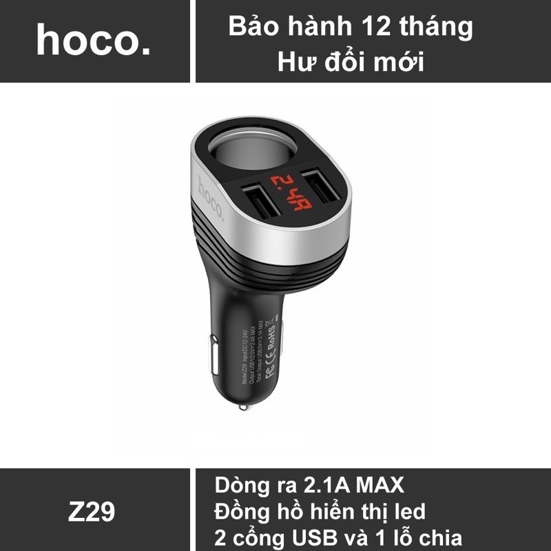 HOCO Z29 Tẩu Sạc 2 CỔNG USB Cho xe Ôtô ,Điện Thoại Di Động Máy Tính Bảng 3.1A Sạc Nhanh Xe Hơi- hàng chính hãng