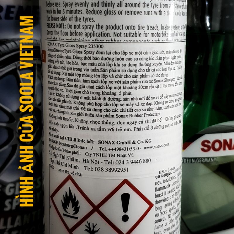 Làm mới xịt bóng vỏ lốp xe ô tô xe máy Sonax Xtreme Tyre Gloss Spray 400ml