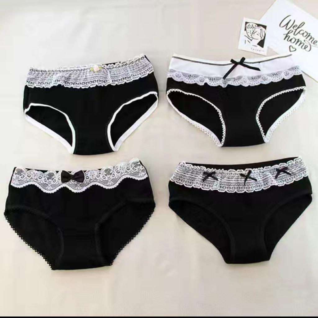4 Quần Lót Cotton Lưng Thấp Phối Ren Quyến Rũ Thoải Mái Phong Cách Hàn Quốc Cho Nữ