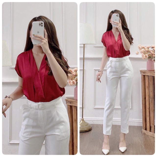Áo lụa cổ V