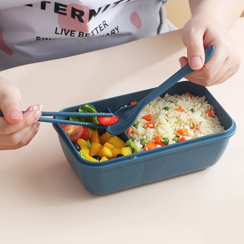 Hộp cơm giữ nhiệt - Hộp cơm văn phòng 2 ngăn LUNCH BOX dung tích 1100ml có đũa và thìa đi kèm (LB1100)