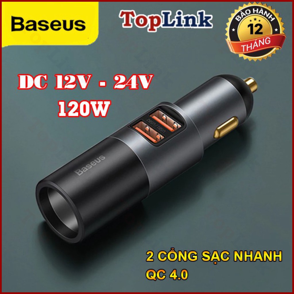 Tẩu Sạc 120W Sạc Nhanh 2 Cổng Trên Ô Tô Xe Hơi Baseus QC 4.0 3.0 PD PPS 120W Type C USB - TopLink