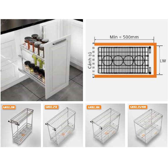 Gía gia vị nan vuông inox 304 bề mặt điện hóa xước mờ dùng cho cánh kéo GARIS