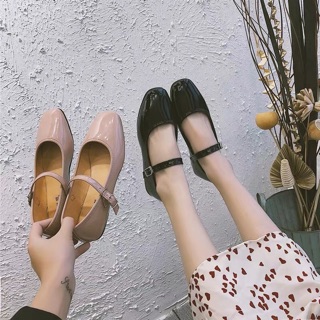 Giày búp bê vintage da bóng