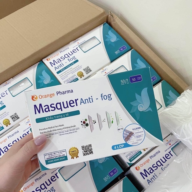 Khẩu trang y tế Masquer Anti 4 lớp 50 chiếc khử trùng bằng khí EO bảo vệ hô hấp, an toàn mọi loại da Việt Mỹ Pharmacy