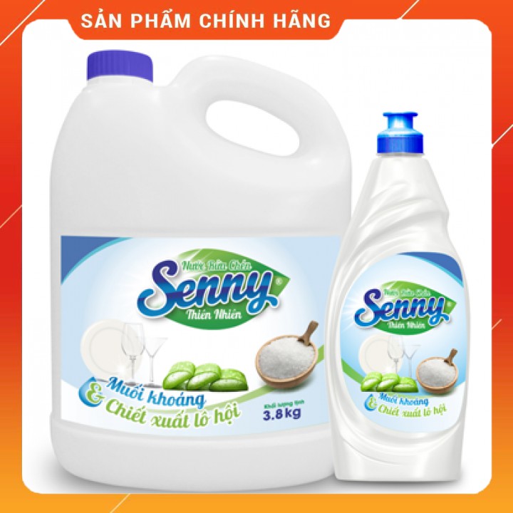Nước rửa chén Senny dòng thiên nhiên Hương chanh 4kg, Muối biển, Lô Hội 3.8kg cho làn da bạn mềm mại, sp đánh tan vết bẩ