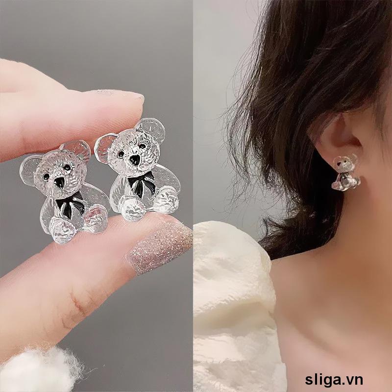 💖💖Khuyên Tai Hình Chú Gấu Nhỏ Trong Suốt Phong Cách Hàn Quốc Dành Cho Nữ