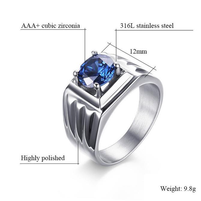 Nhẫn Thép Titan 316 Đính Đá Sapphire + Zircon - Màu Xanh Dương, 7 Giá Rẻ Nhất Cho Nam