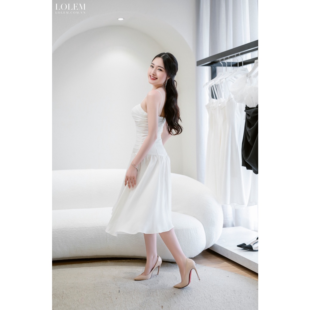 Đầm xòe Tafta sồi hai dây thân xếp nút gỗ LOLEM CLOTHING- DX286