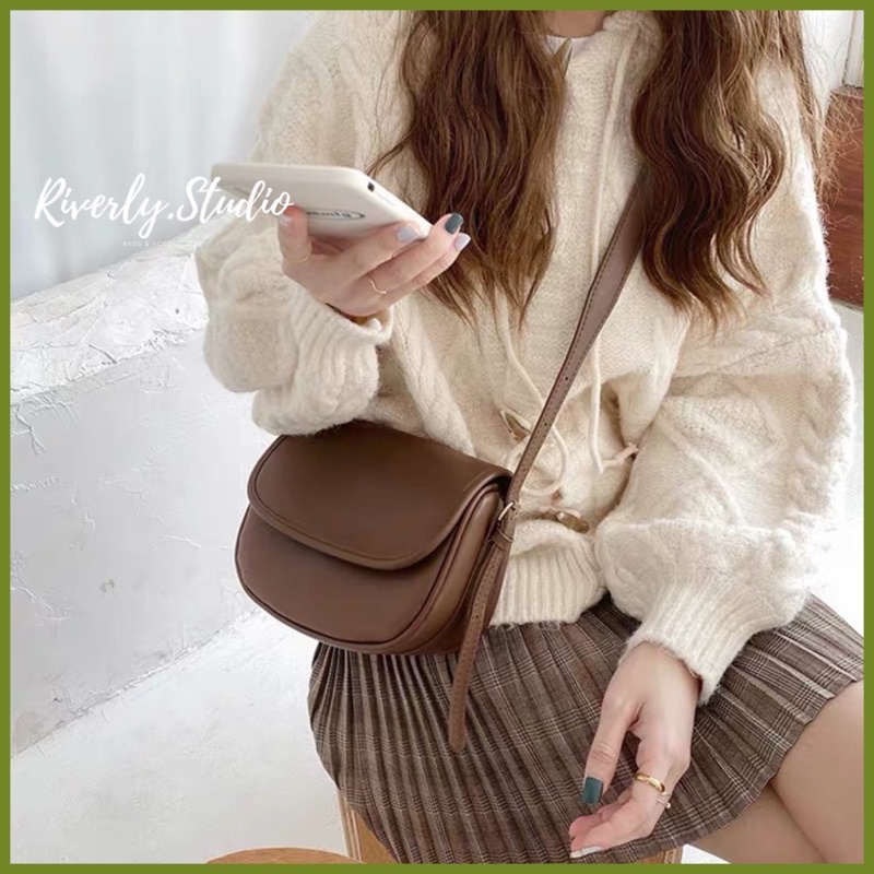 (Có sẵn Đen, Nâu) Túi thời trang nữ Gabine Saddle Bag da mềm đẹp Ulzzang Hàn quốc MS6763