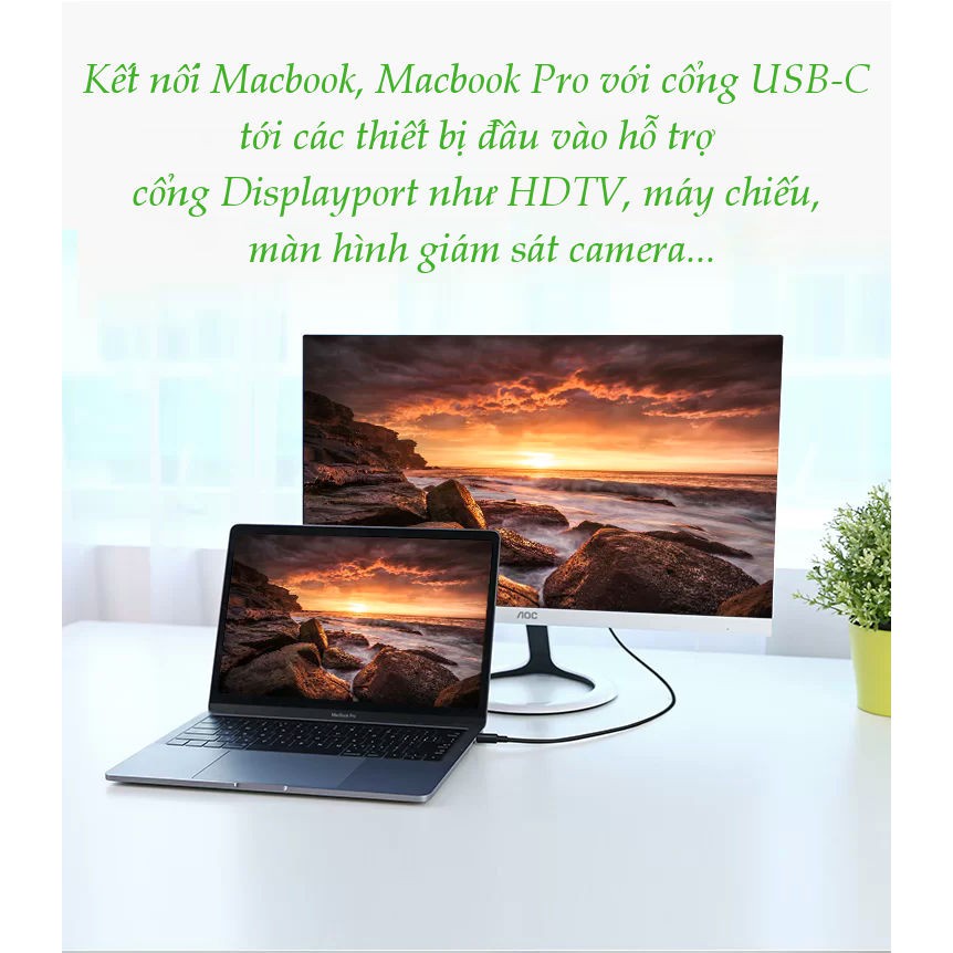 Cáp chuyển đổi USB type C sang DisplayPort UGREEN MM139 50994 4k 3840x2160x30Hz dài 1.5m