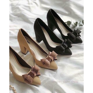 Giày cao gót 7cm đế vuông mũi nhọn