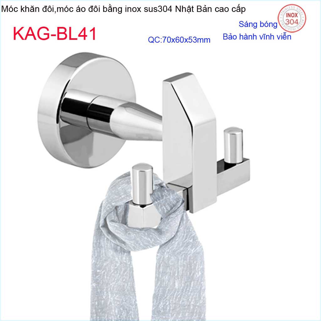 Móc khăn 2, Phụ kiện phòng tắm cao cấp Kace,móc áo đôi inox 304 Nhật Bản KAG-BL41