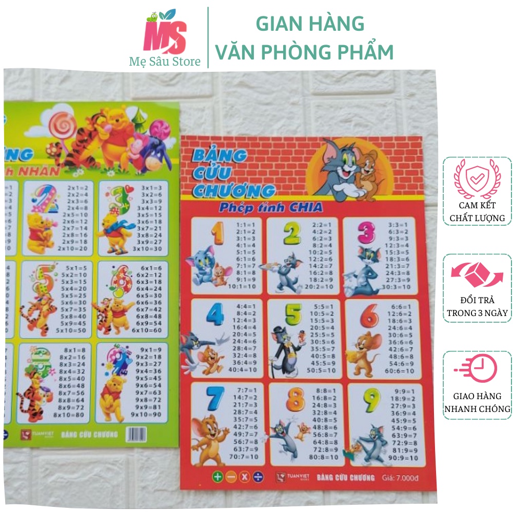 Bảng cửu chương nhân chia ⚡ CỰC BỔ ÍCH ⚡ Bảng phép tính cho học sinh, chất liệu cao cấp, màu sắc sinh động