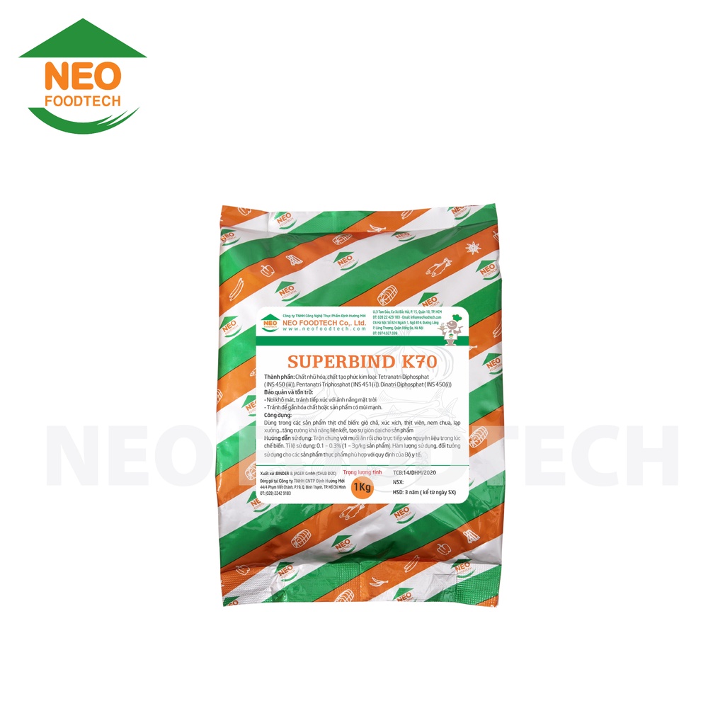 Phụ gia giòn dai Superbind K70 - Gói 1KG - Làm giò chả, xúc xích, lạp xưởng, bò viên