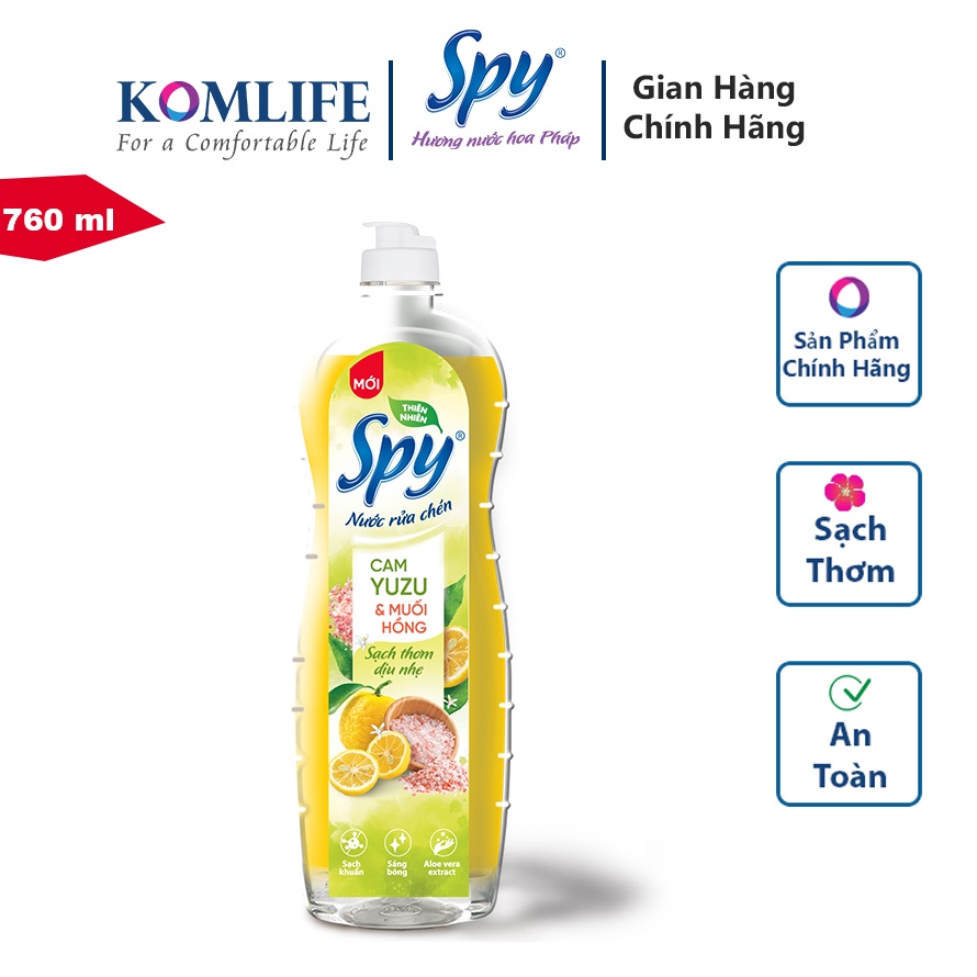 Nước rửa chén bát SPY thiên nhiên 760ml hương Quế, Gừng Sả
