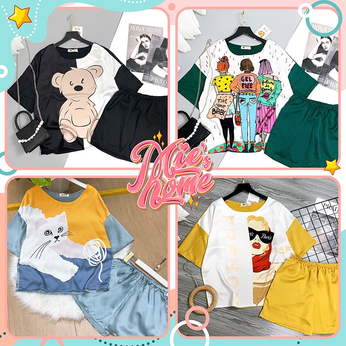 Đồ bộ nữ mặc nhà,đồ ngủ đùi cổ tròn lụa mát mịn-Mie