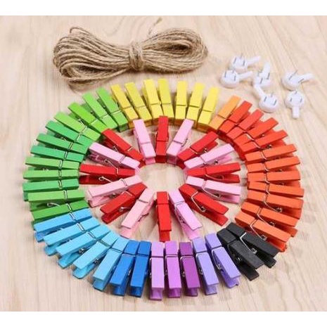 50 kẹp gỗ treo ảnh 25-45mm + 10 dây treo