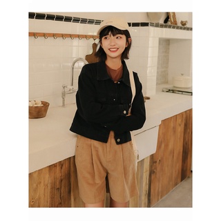 Áo khoác jean crop đen basic-AK553