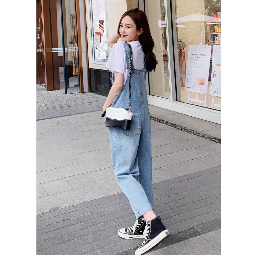 Quần yếm jean dài thêu hoa cúc SAIGONJEAN YJ004 - Yếm bò ulzzang hoa cúc