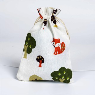 Túi vải bố mềm linen có dây rút họa tiết vintage đựng phụ kiện handmade tiện lợi - shop kỳ lân