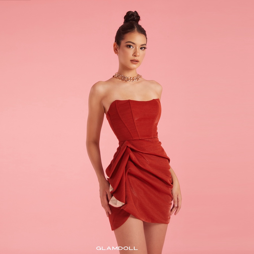 ĐẦM CORSET NHÚN SƯỜN - CAM ĐẤT