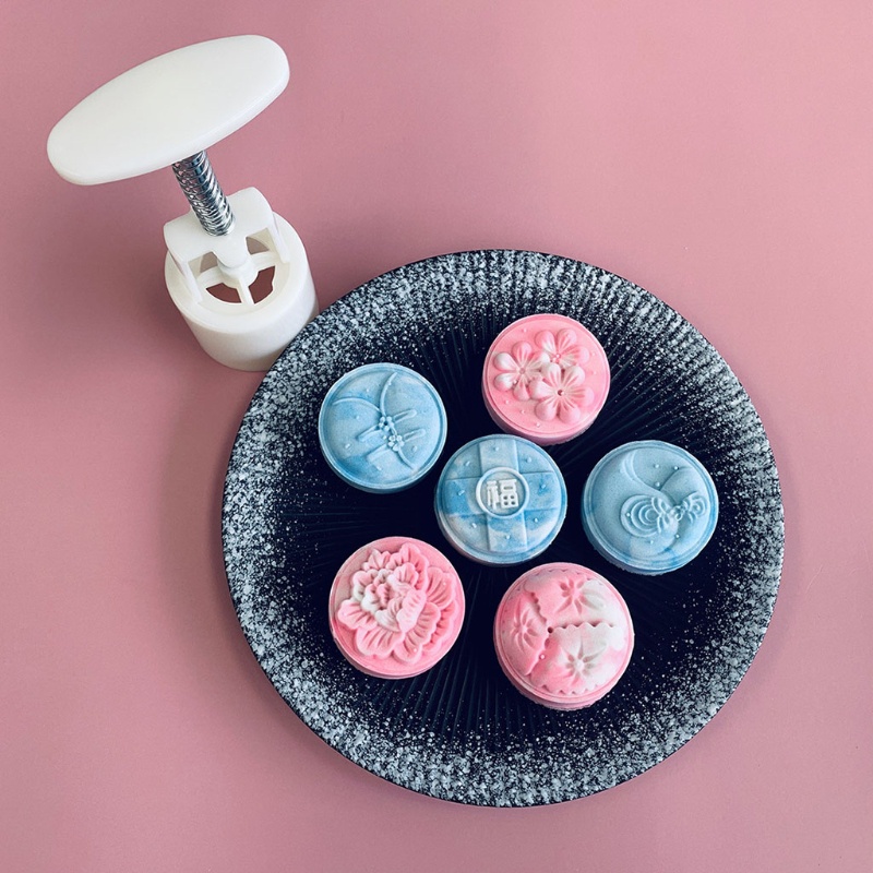 Bộ dụng cụ ép làm bánh trung thu 50g kèm 6 khuôn