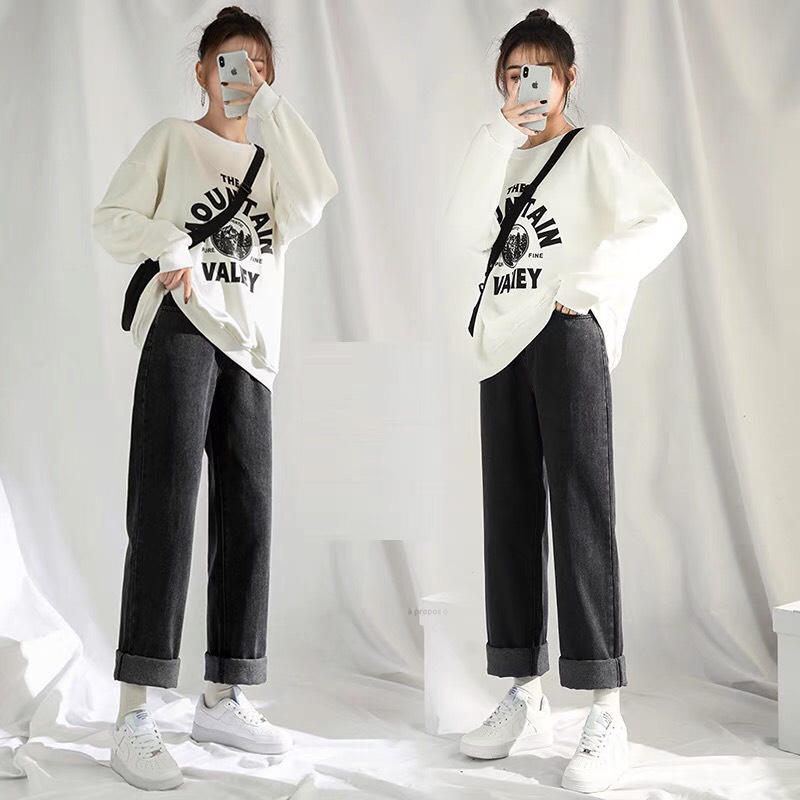Quần jean baggy nữ ống suông, rộng NS-01 LoveWear Phong cách Hàn Quốc 2021