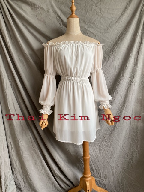 Đầm xoè voan bẹt vai xinh xắn 2 màu