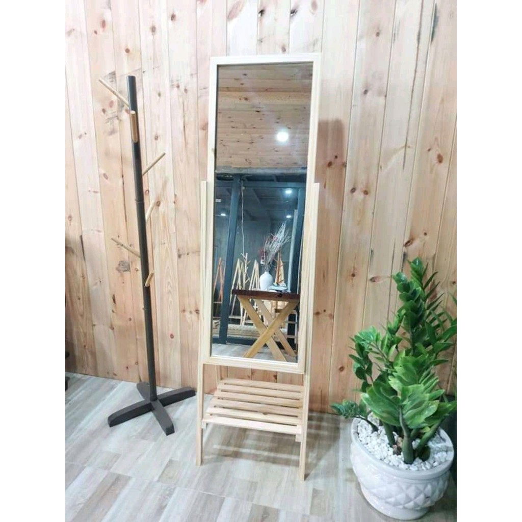 Gương Kệ Soi Toàn Thân Khung Gỗ MỘC VINA 50Cm x 165Cm Mirror Shelf Natural