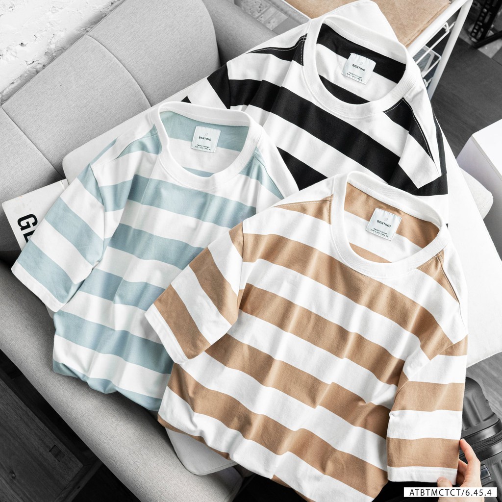 Áo thun thời trang nam kẻ sọc, chất liệu thun cotton cao cấp