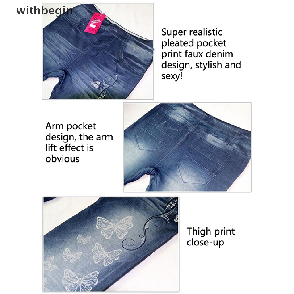 1 Quần Legging Giả Jean Dài Dáng Bút Chì In Chữ Và Bướm Thời Trang Mùa Hè Cho Bạn Gái