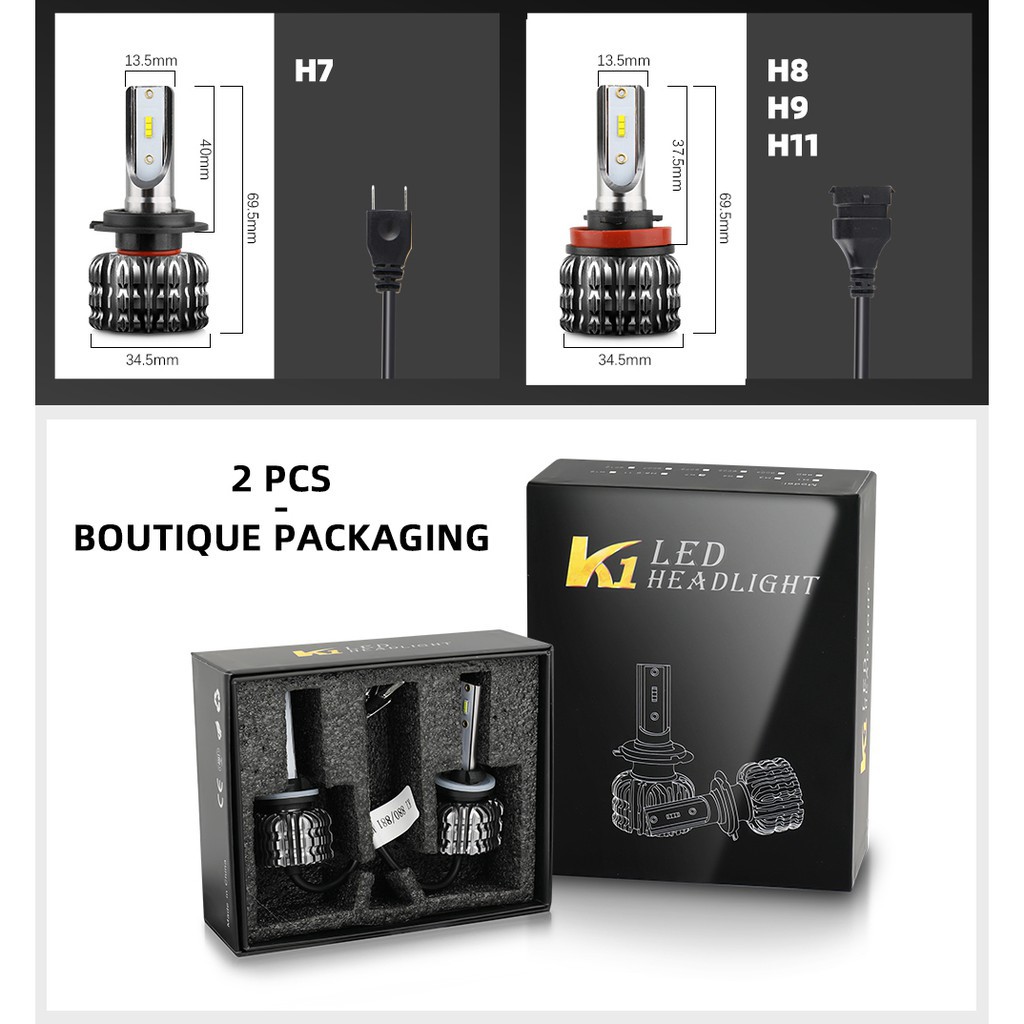 UNI-SHINE Bộ 2 Đèn pha LED H4 H7 H1 H3 H27 9005 9006 HB3 HB4 H11 LED 12V cho xe hơi