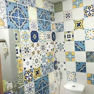 Giấy dán tường họa tiết gạch bông màu vàng 1m2