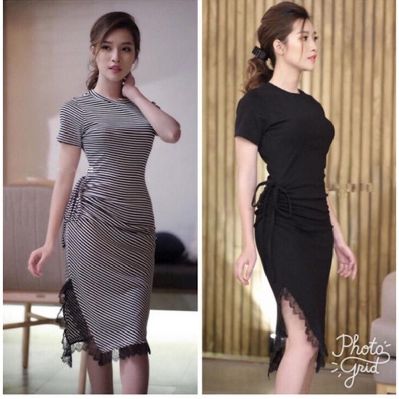 Đầm Body Nhún Rút Dây, Đầm Kẻ Sọc SAVVY DRESS Đẹp ྇