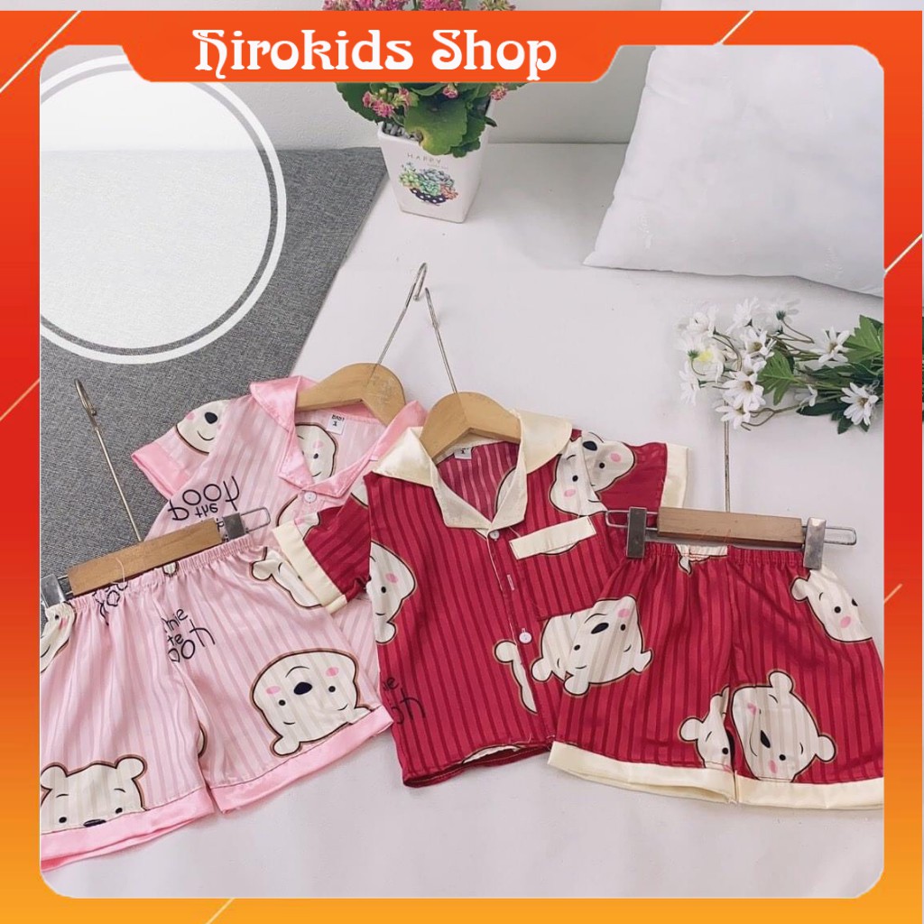 Bộ ngủ pijama lụa gấm tay ngắn quần đùi size đại cho bé gái (22-30kg) - Hirokids