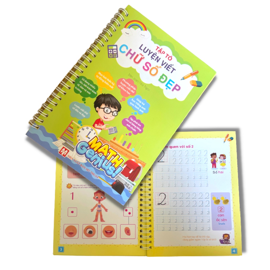 Combo 3 Bộ Luyện Viết Chữ Đẹp, Số, Nét Cơ Bản, Tập Viết Tự Xoá Thông Minh, Tặng 2 Bút, 6 Ngòi Bay Màu, 2 Định Vị