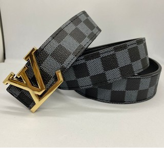 Thắt lưng nam khóa VL mạ vàng dây caro đen