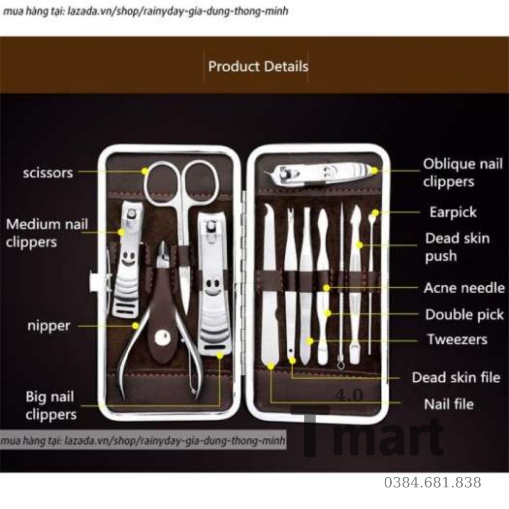 Bộ dụng cụ chăm sóc cắt móng, làm nails 12 món đa năng - Bmart4.0