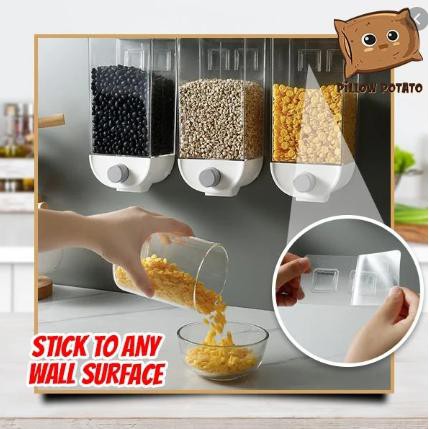 Hũ đựng gạo, các loại hạt, ngũ cốc, yến mạch chứa đến 1,5kg thiết kế treo tường chịu lực tốt, dễ dàng lấy ra bằng nút ấn