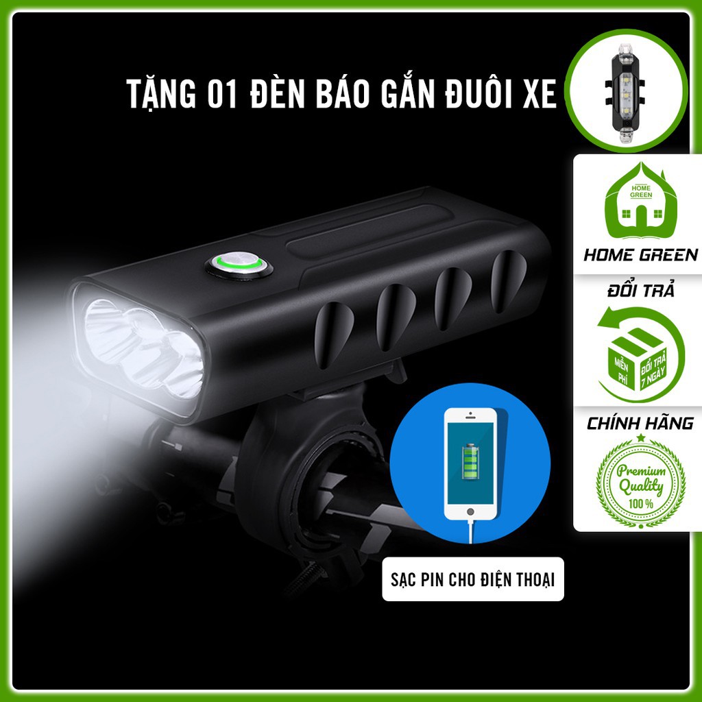 Đèn pin xe đạp led siêu sáng 3 pha led vỏ nhôm nguyên khối pin 5 tiếng kháng nước kháng bụi BX3