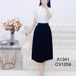 chân váy xếp ly dáng dài