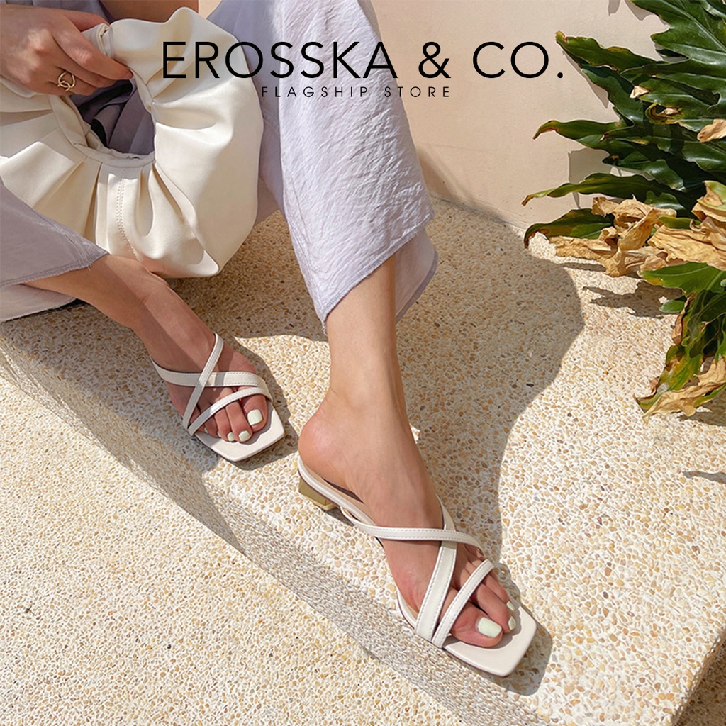 Erosska - Dép cao gót nữ mũi vuông phong cách thanh lịch cao 5,5cm màu đen - EM085